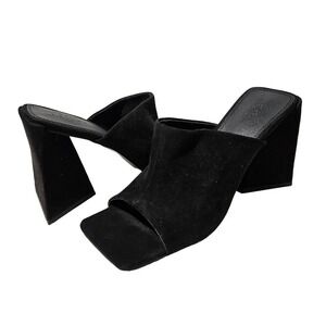 ASOS Design Nyla Heeled‎ Mule Square Toe 8 Black Suede Slide Pump Sandal